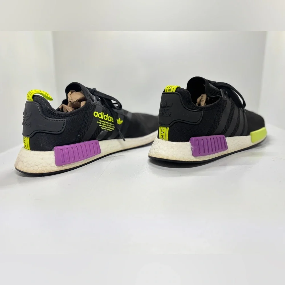 Adidas NMD R1 Black Neon Yellow Purple Boost Sneakers Men’s 11